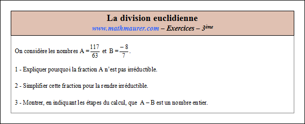 Exercice sur la division euclidienne