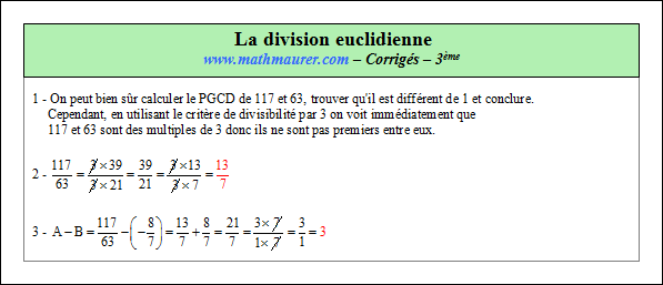 Corrigé exercice 1 sur la division euclidienne