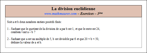 Exercice sur la division euclidienne