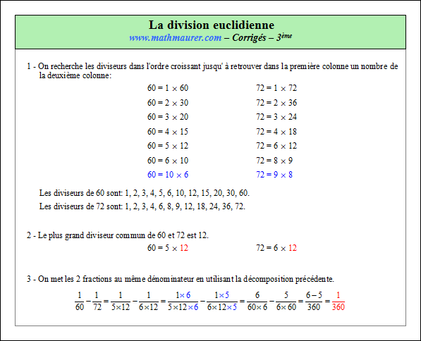 Corrigé exercice 4 sur la division euclidienne