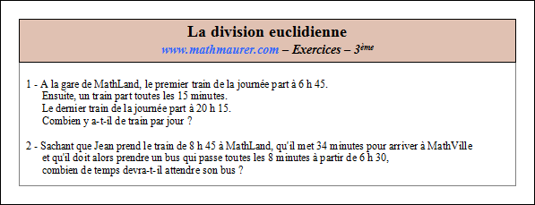 Exercice sur la division euclidienne