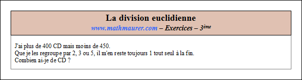 Exercice sur la division euclidienne