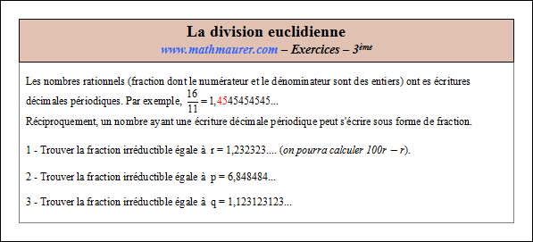Exercice sur la division euclidienne