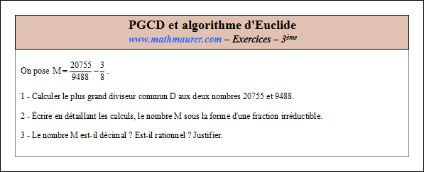 Exercice sur le pgcd