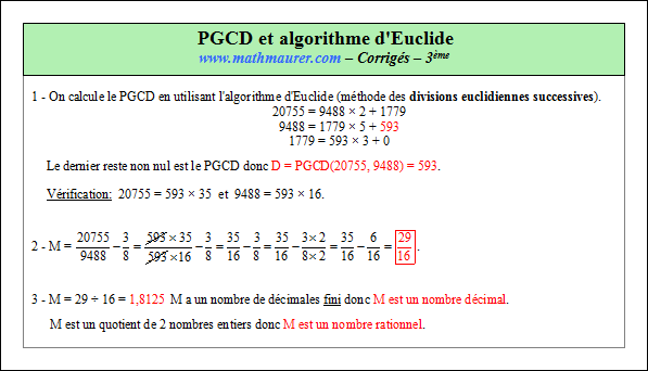 Corrigé exercice 2 sur le pgcd