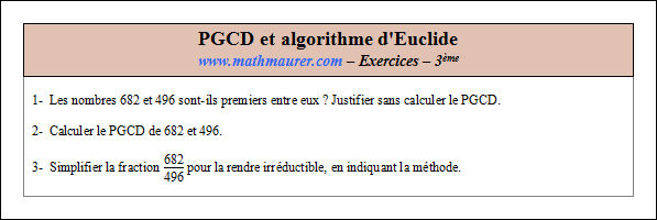 Exercice sur le pgcd
