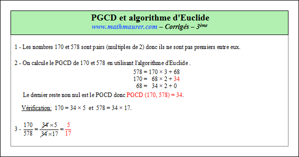 Corrigé exercice 4 sur le pgcd