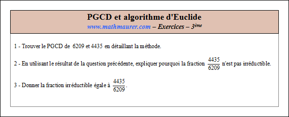 Exercice sur le pgcd