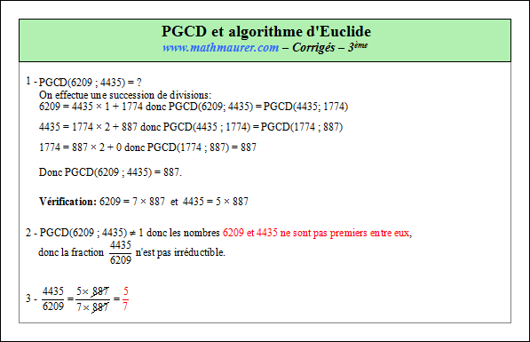 Corrigé exercice 5 sur le pgcd