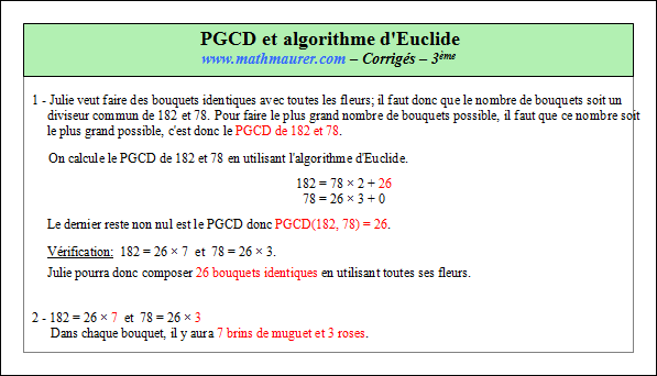 Corrigé exercice 6 sur le pgcd