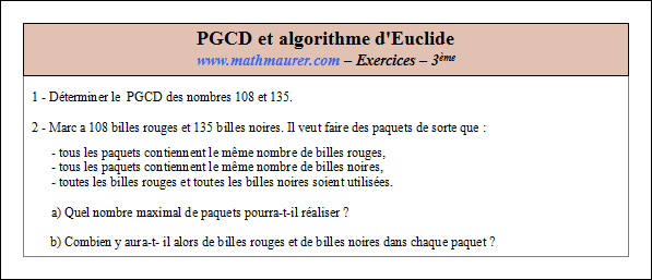 Exercice sur le pgcd