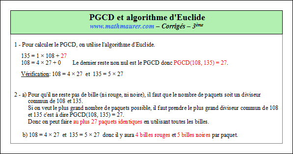 Corrigé exercice 8 sur le pgcd