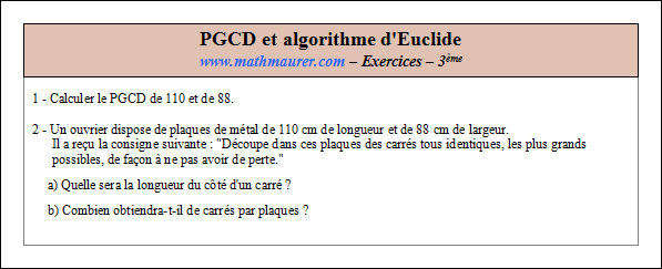 Exercice sur le pgcd