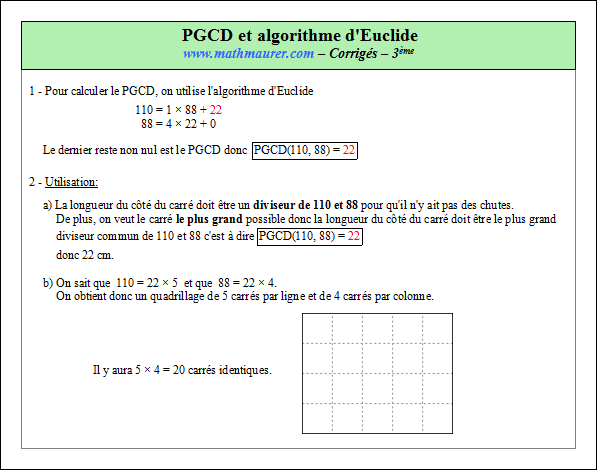 Corrigé exercice 9 sur le pgcd