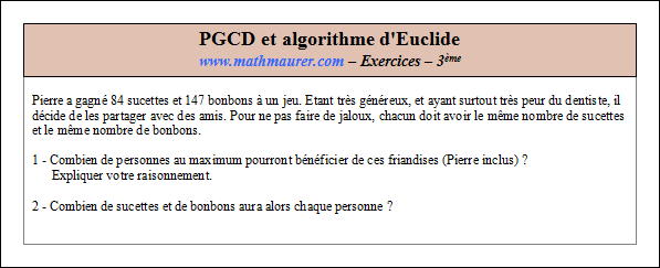 Exercice sur le pgcd