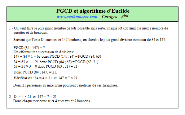 Corrigé exercice 10 sur le pgcd