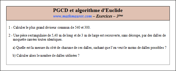 Exercice sur le pgcd