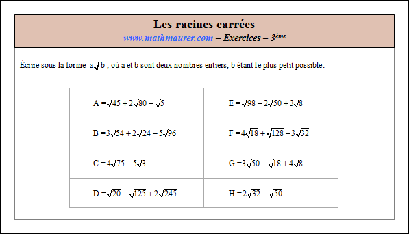 Exercice sur les racines carrées