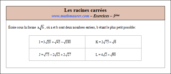 Exercice sur les racines carrées