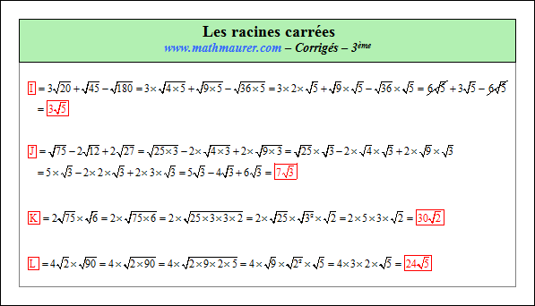 Corrigé exercice 3 sur les racines carrées