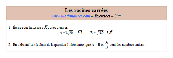 Exercice sur les racines carrées