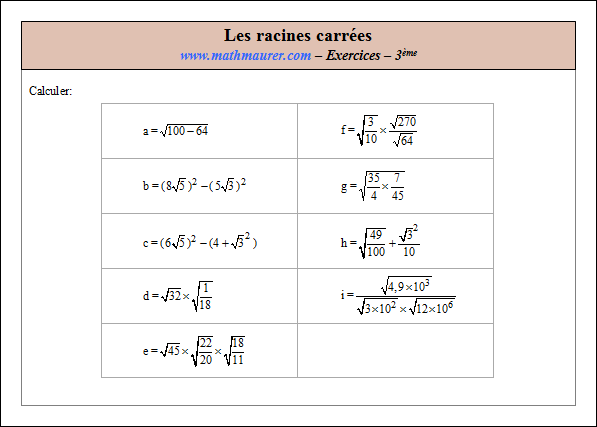 Exercice sur les racines carrées