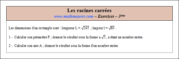 Exercice sur les racines carrées