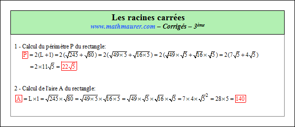 Corrigé exercice 6 sur les racines carrées