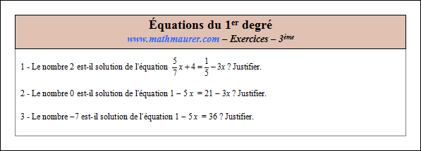 Exercice sur les équations du premier degré à une inconnue