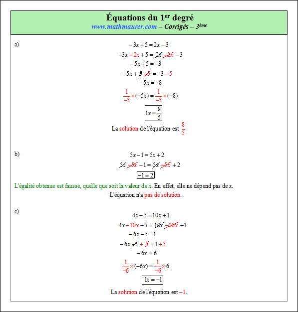 équation à une inconnue exercice