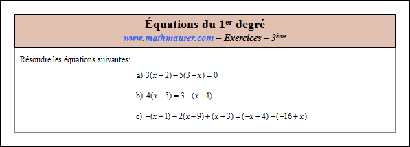 Exercice sur les équations du premier degré à une inconnue