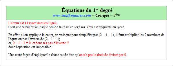 Corrigé exercice 6 sur les équations du premier degré à une inconnue