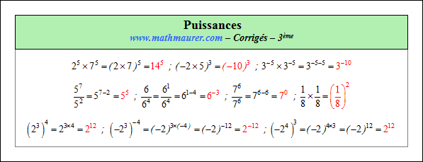 Corrigé exercice 1 sur les puissances