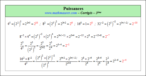 Corrigé exercice 3 sur les puissances