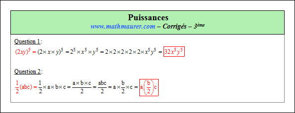 Corrigé exercice 4 sur les puissances