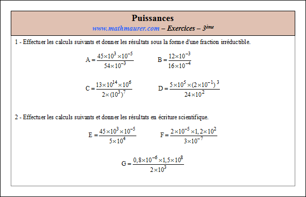 Exercice sur les puissances