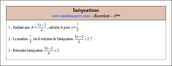 Exercice sur les inéquations du premier degré à une inconnue