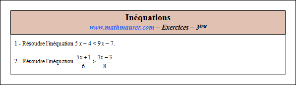 Exercice sur les inéquations du premier degré à une inconnue
