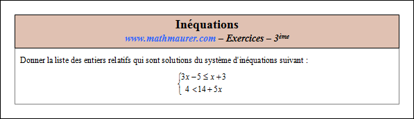 Exercice sur les inéquations du premier degré à une inconnue