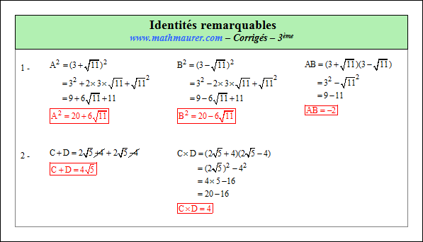 Corrigé exercice 9 sur les identités remarquables