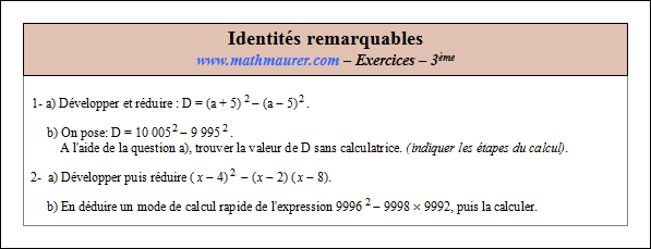 Exercice sur les identités remarquables