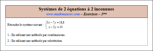 Exercice sur les systèmes de deux équations à deux inconnues