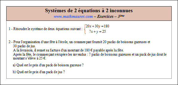 Exercice sur les systèmes de deux équations à deux inconnues