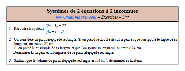 Exercice sur les systèmes de deux équations à deux inconnues