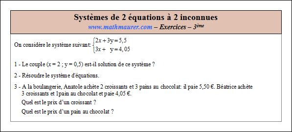 Exercice sur les systèmes de deux équations à deux inconnues