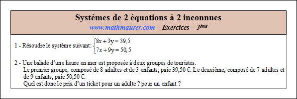 Exercice sur les systèmes de deux équations à deux inconnues