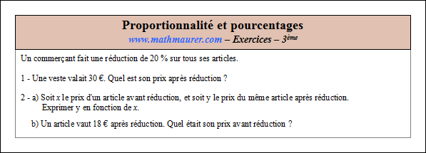 Exercice sur la proportionnalité et les pourcentages
