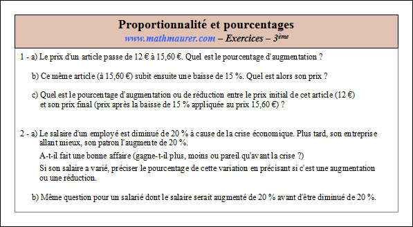 Exercice sur la proportionnalité et les pourcentages