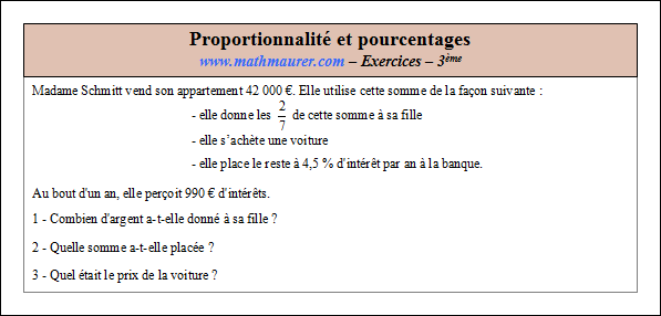 Exercice sur la proportionnalité et les pourcentages