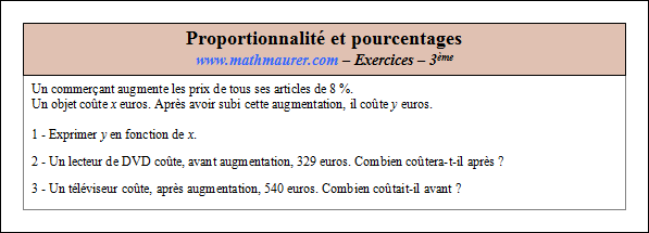 Exercice sur la proportionnalité et les pourcentages